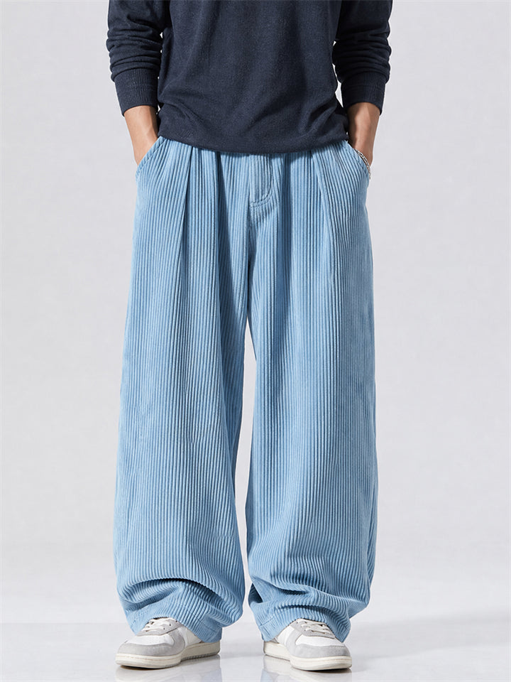 Men's Autumn Simple Retro Corduroy Loose Fit Straight Leg Trousers