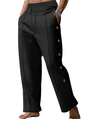 Men's Casual Solid Color Drawstring Side Buttons Pants