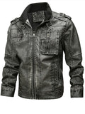 Men's Contrast Collar Long Sleeve Zip-Up Distressed Faux Leather Moto Jackets