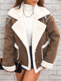 Women's Winter Trendy Contrast Color Patchwork Lapel Single Breasted Coats