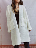 Women's Solid Color Pockets Knee Length Long Cardigan Sweater