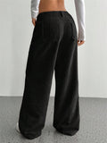 ‌Autumn Mid Waist Corduroy Pockets Wide Leg Pants for Women‌