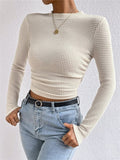 ‌Women's Sexy Long Sleeve Waffle Knit Slim Fit Shirts