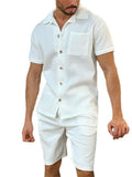 Comfy Short Sleeve Solid Color Lapel Button up Outfits For Men