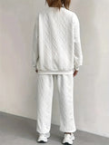 Women's 2Pcs Solid Color Twist It Round Neck Sweatshirts and Sweatpants Set