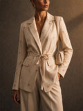 Women Elegant Floral Print Loose Fit Slim Belted Blazer