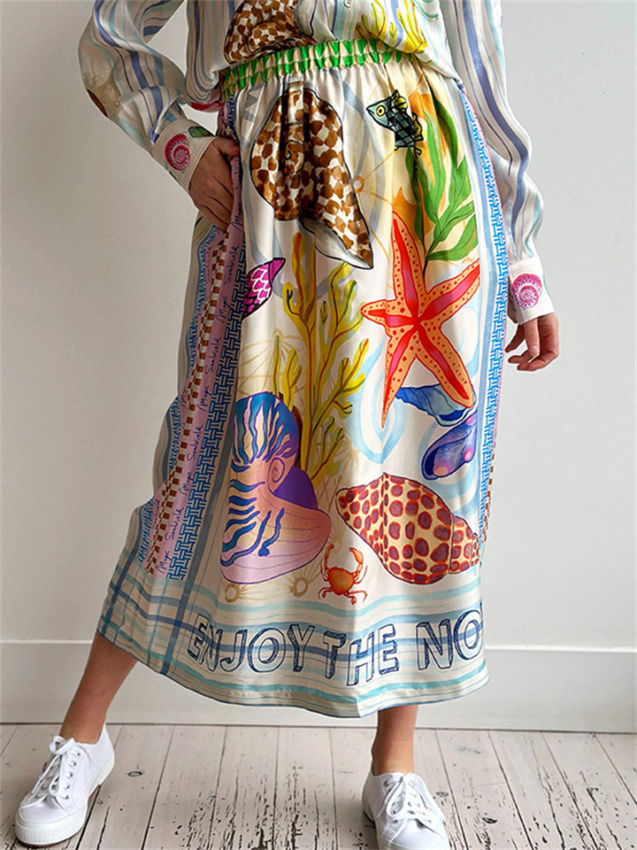 Women's Casual Ocean Theme Print A-Line Skirts