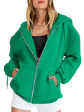 Ladies Pure Color Zip Up Streetwear Flowy Hoodies