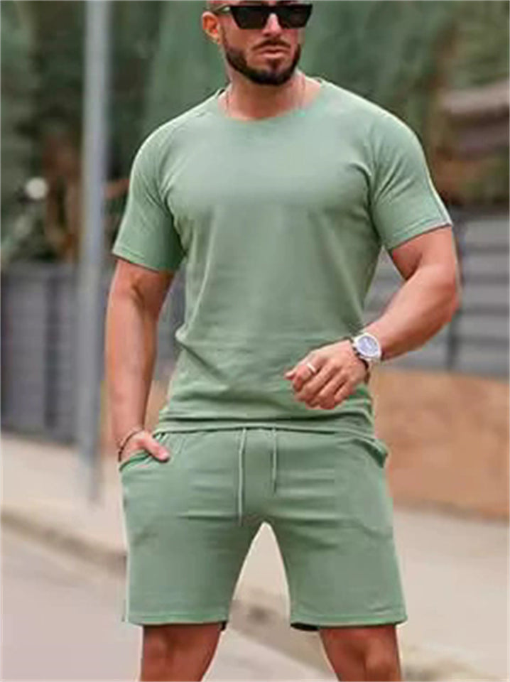 Men's 2 Piece Casual Athletic Gym Summer Short Sleeve Outfits