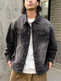 Men's Vintage Washed Distressed Jacquard Denim Jackets