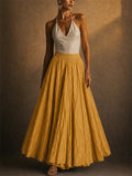 Women High Waist Crinkle Flowy Big Hem Boho Maxi Skirts