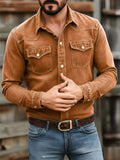 Mens Slim Fit Western Long Sleeve Button Down Denim Shirts