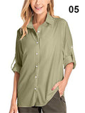 Women's Travel Vacation Sun Protection Long Sleeve Button Shirt