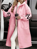 ‌Womens Oversized Fleece Letters Crochet Hooded Coat with Pockets‌