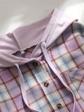 Casual Plaid Button Up All Match Hoodies for Women