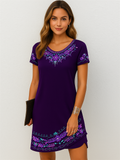 Floral Printed Short Sleeve Round Neck Dresses