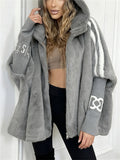 ‌Winter Faux Fur Striped Patchwork Hooded Coat for Women‌