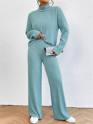 Women's Leisure Home High Collar Knitted Warm Pajamas ( 2 Pieces )