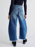 Vintage Wide Leg Raw Hem Barrel Jeans for Women