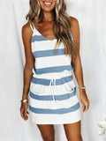 Striped Lace-up Drawstring Relaxed Sundress for Ladies
