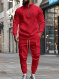 Men's Warm Long Sleeve Half-Zip Fleeced Tracksuit