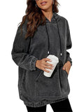 ‌Womens Denim Distressed Hoodie with kangaroo Pockets‌