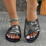 Shiny Snake Scale Print Female Summer Beach Slippers