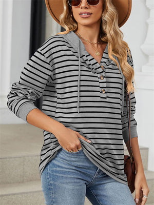 Women's Casual Autumn Contrast Color Striped Long Sleeve Hoodie