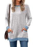 Women's Leisure Crew Neck Long Sleeve Fitted Shirt with Pocket