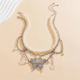 Dreamy Rhinestone Butterfly Star Pendant Pearl Necklaces for Women