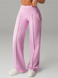 Women Simple Comfy High Waist Wide Leg Casual Straight Pants
