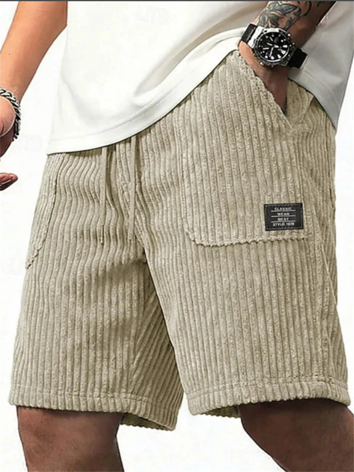 Men Retro Loose Fit Drawstring Summer Corduroy Shorts
