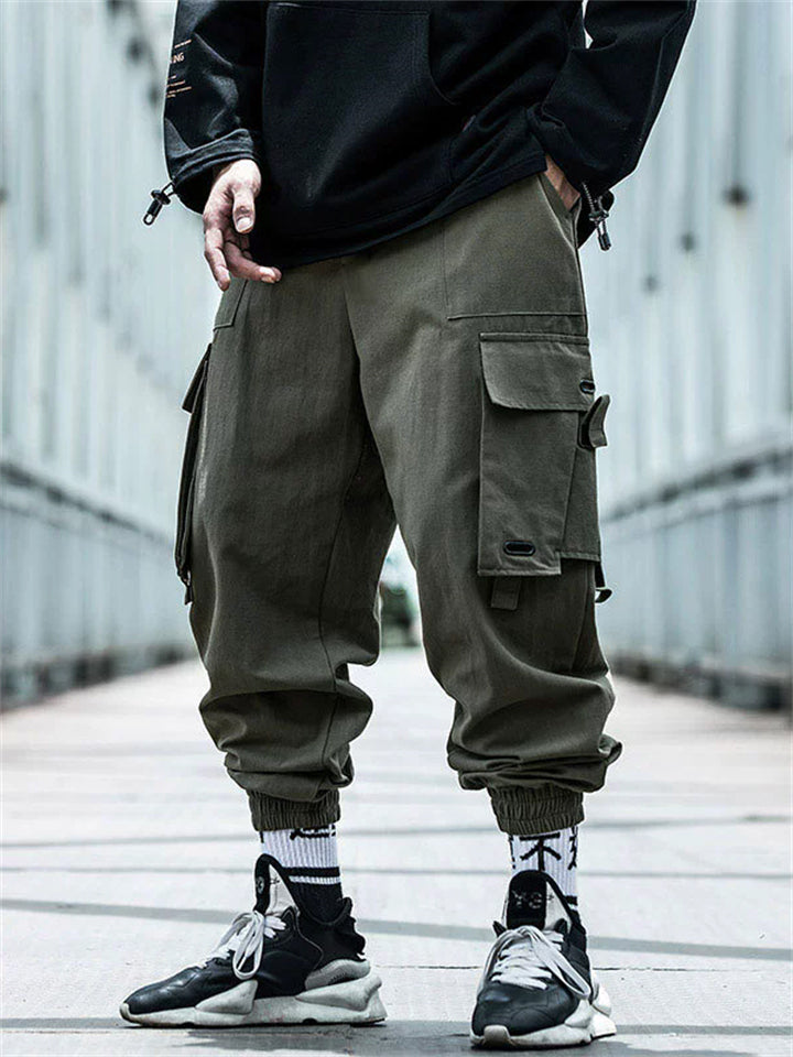 Men's Hip Hop Style Cargo Joggers Trousers with Flap Pockets
