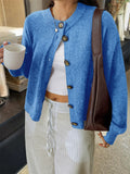 Ladies' Casual Simple Round Neck Button Long-sleeved Sweaters