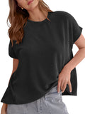 Women's Summer Solid Color Stripe Round Neck T-Shirt