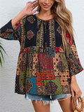 Women's Summer Holiday Style Contrast Color Printed Half Sleeve Shirt