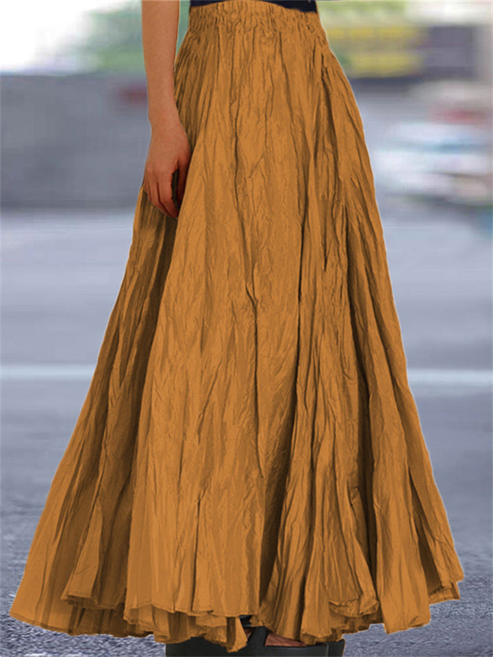 Women's Solid Color Texture Big Hem Pleated A-Line Skirt