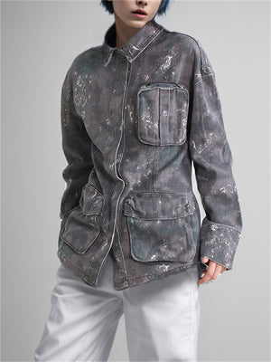 Vintage Grey Camouflage Military Tactical Coat for Women