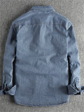 Retro Men's Cotton Long Sleeve Stripe Cargo Shirt