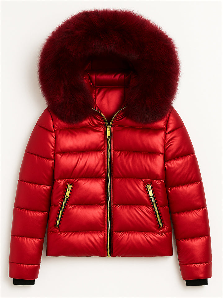 Women's Winter Warm Solid Color Hooded Coat with Faux Fur Decor