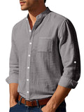Men's Causal Linen Solid Color Pocket Long Sleeve Shirts