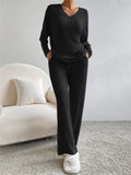 Women's Knitted V Neck Winter Homewear Pajamas ( 2 Pieces )