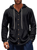 Men's Causal Linen Solid Color Button Up Hooded Shirts