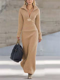 A‌utumn Cozy Fleece Half Zipper Lapel Long Dress for Women‌