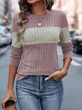 Women's Contrast Color Pit Stripe Round Neck Long Sleeve Shirt