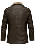 ‌Men's Winter Faux Leather Single Breasted Lapel Fleece Lined Jackets
