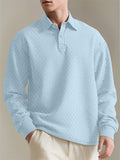 Men's American Style Solid Color Texture Jacquard Lapel Long Sleeve Sweatshirts