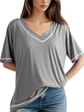 Summer Women's Contrast Color Casual V Neck T-shirts