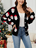 Women's Autumn Pink 3D Santa Claus V Neck Cardigan Christmas Sweaters