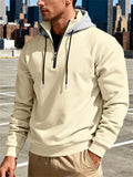Men's Autumn Casual Half-Zip Drawstring Contrast Color Fleece Hoodies